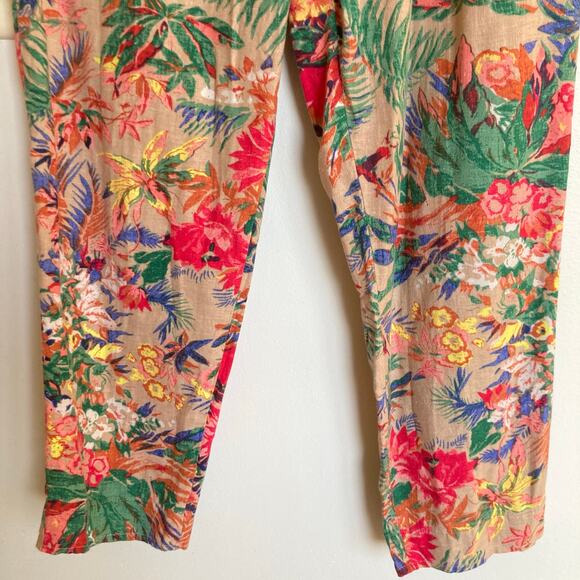 M&S Collection Women UK 14/US 10 Floral Linen Blend Ankle Pant Beachy Resort - Picture 8 of 11